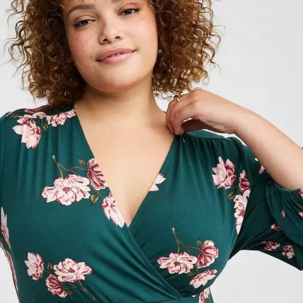 Torrid Mini Studio Knit Surplice Tiered Dress- 1x - Picture 3 of 9